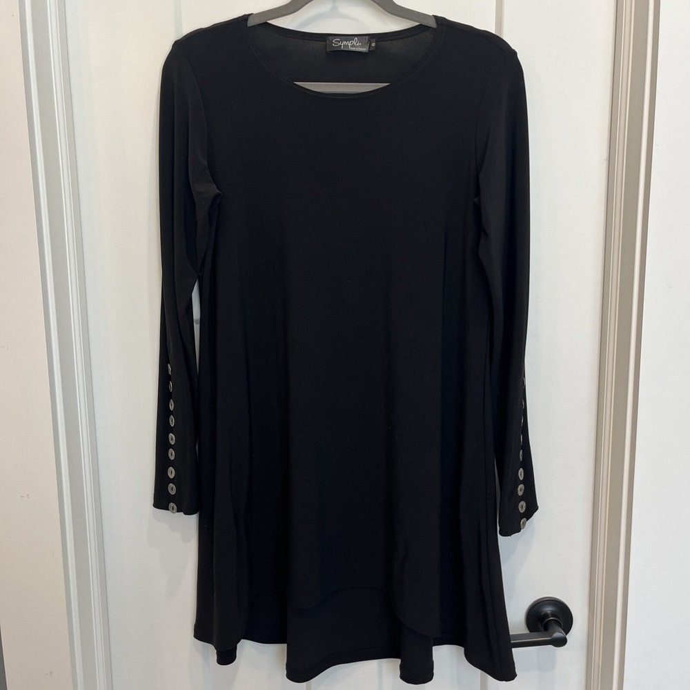 Sympli Women's NuDiva Button Sleeve‎ Black Tunic Dress Long Sleeve Size 8